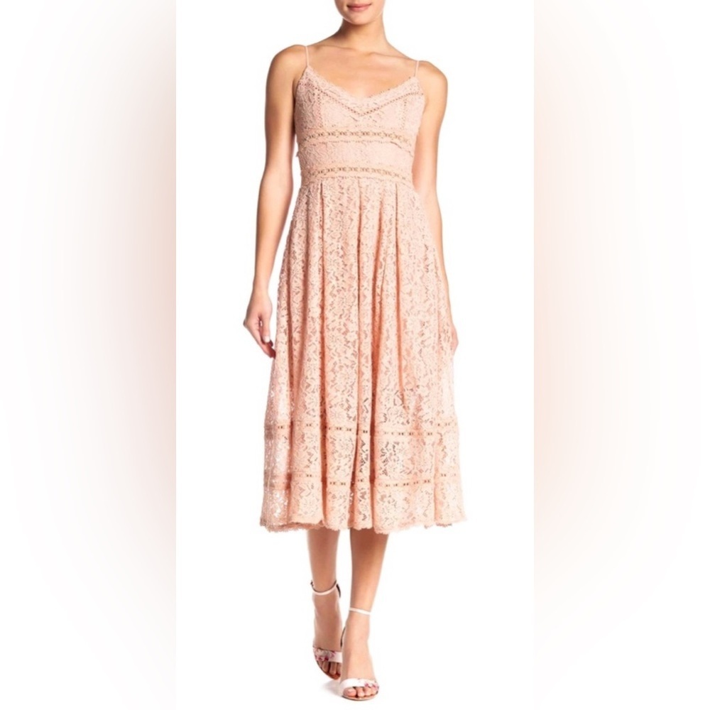 NSR Crochet Lace Overlay Midi Dress in Blush - Size M